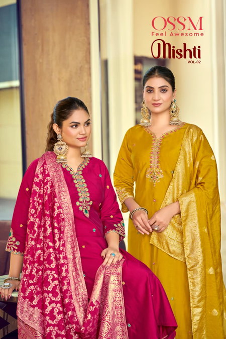 Mishti Vol 2 By Ossm Roman Silk Kurti With Bottom Dupatta Wholesalers In India
